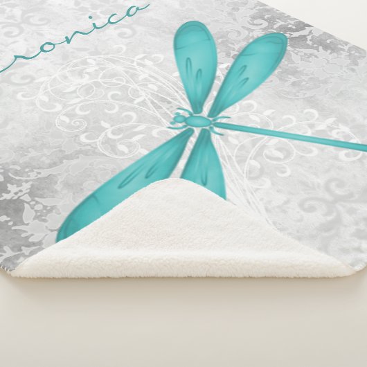 Couverture Sherpa Turquoise libellule personnalisée Sherpa Blanket (3/4)