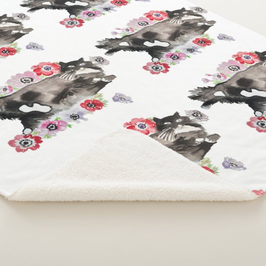 Couverture Sherpa Tuxedo Chat Cute Jolie Fleurs Chats Aquarelle (3/4)