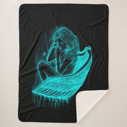 Couverture Sherpa Un Angel endormi, Noir et Vert Design (Devant)