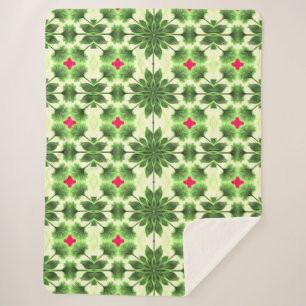 Couverture Sherpa Un motif de tissu vert rouge élé