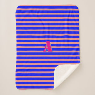 Couverture Sherpa Une bande rose bleu monogramme