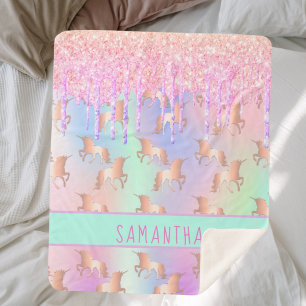 Couverture Sherpa Unicorn parties scintillant goutte arc-en-ciel ros