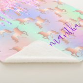 Couverture Sherpa Unicorn parties scintillant goutte rose nom hologr (3/4)