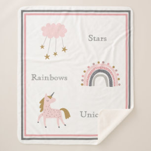Couverture Sherpa Unicorn Rainbows Motif Boho rose