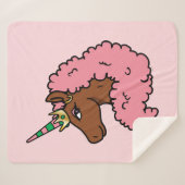 Couverture Sherpa Unicorne Afro Rose clair (Devant (Horizontal))