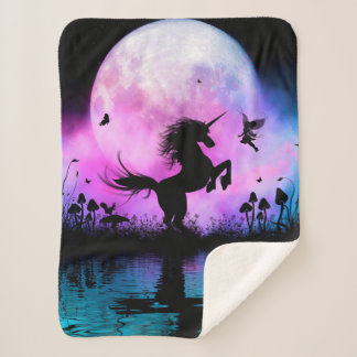 Couverture Sherpa Unicorne avec peu de fée