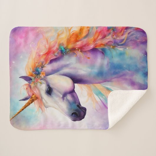 Couverture Sherpa Unicorne couleur Pastel (Devant (Horizontal))