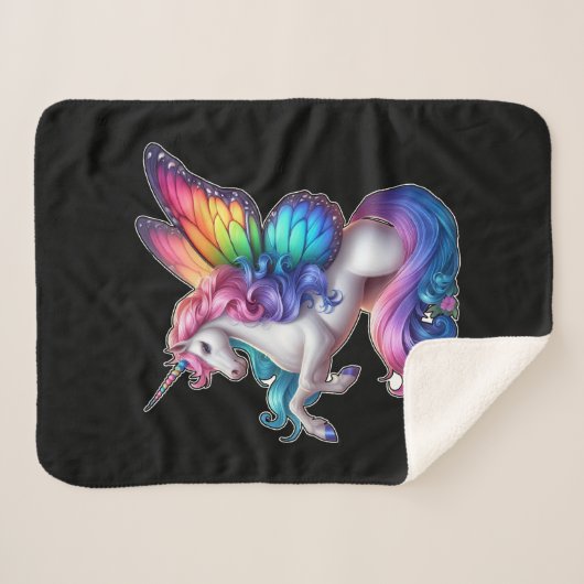 Couverture Sherpa Unicorne Majestueuse Avec Arcs-En-Ciel (Devant (Horizontal))