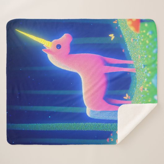 Couverture Sherpa Unicorne rose (Devant (Horizontal))