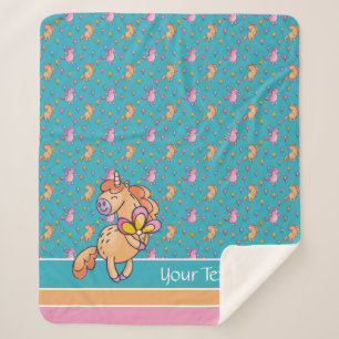 Couverture Sherpa Unicornes lunaires et jolies fleurs Motif