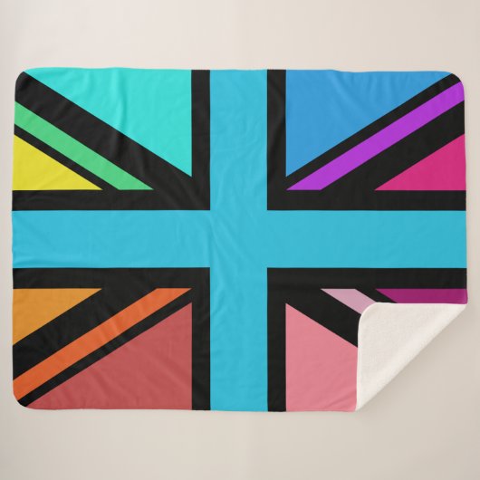Couverture Sherpa Union Jack/Drapeau Multicolore+Noir (Devant (Horizontal))