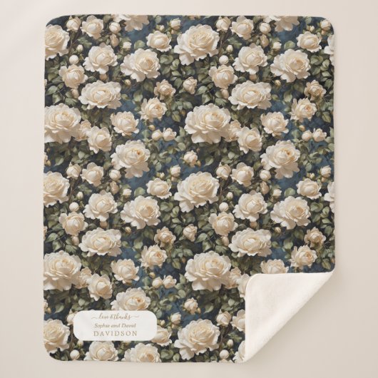 Couverture Sherpa Unique aquarelle blanc Roses Mariage (Devant)