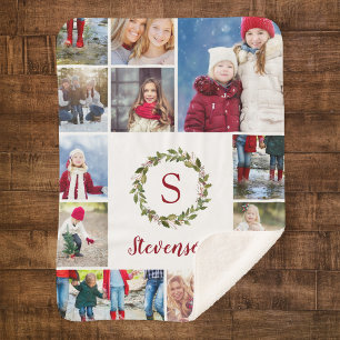 Couverture Sherpa Vacances Verdure Wreath Famille Monogramme 12 Phot