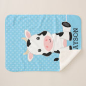 Couverture Sherpa Vache bleu Polka point Personnalisé Garçon (Devant (Horizontal))