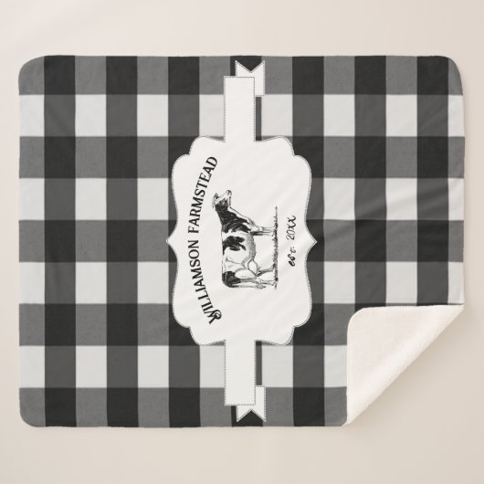 Couverture Sherpa Vache de ferme de Buffalo noir Sherpa Blanche (Devant (Horizontal))