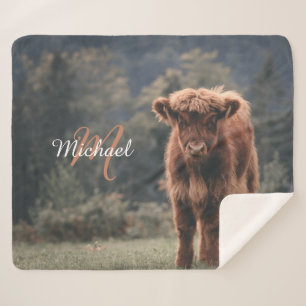 Couverture Sherpa Vache de Highland calvaire herbe d'automne monogra