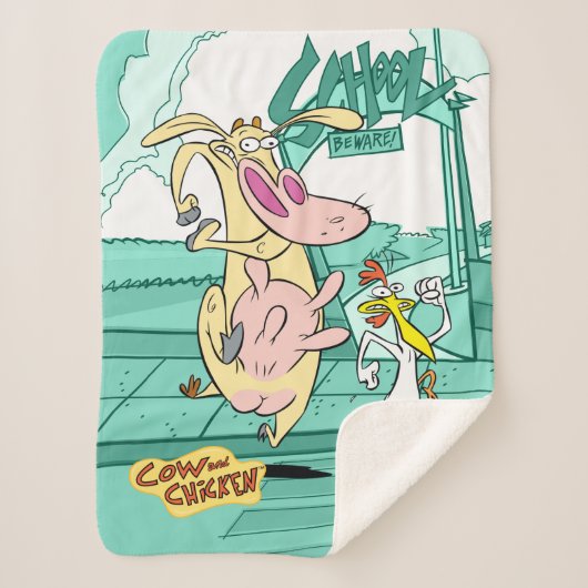 Couverture Sherpa Vache et poulet à courir graphique (Devant)