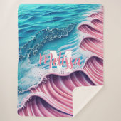 Couverture Sherpa Vague rose s'écrasant sur le rivage Monogramme (Devant)