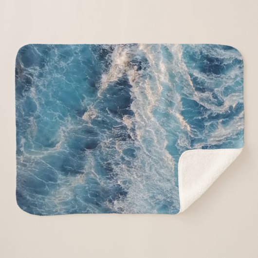Couverture Sherpa Vagues bleu océan (Devant (Horizontal))