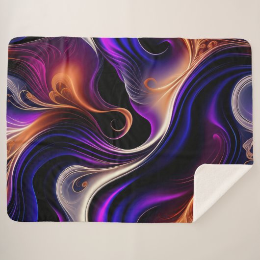 Couverture Sherpa Vagues de feu - Violet Gras, Orange, Abstrait Or (Devant (Horizontal))