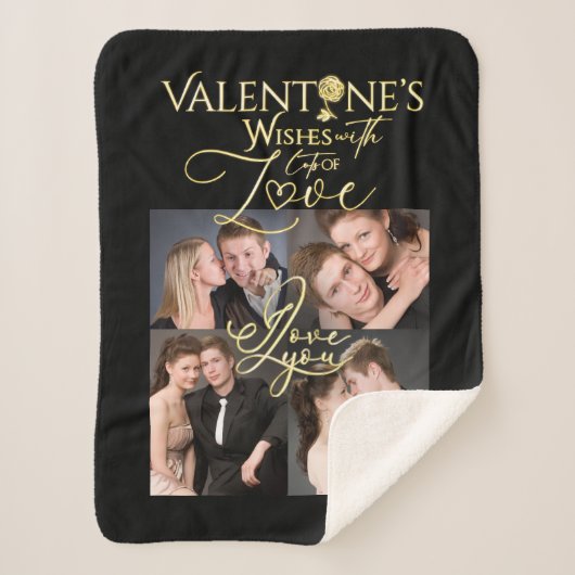 Couverture Sherpa Valentine's Day Elegant Gold Photo Collage (Devant)