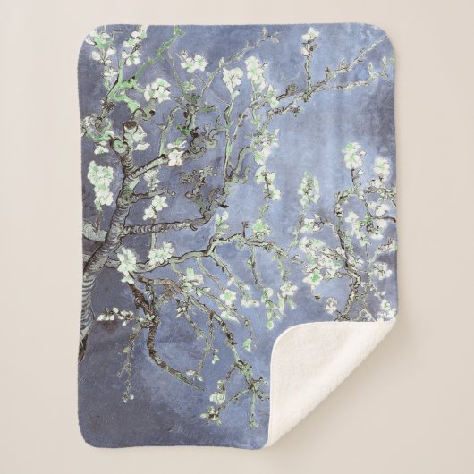 Couverture Sherpa Van Gogh Almond Blossoms en acier bleu (Devant)