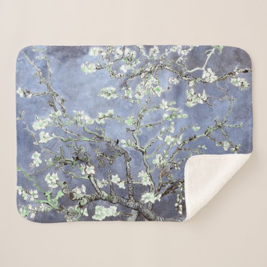 Couverture Sherpa Van Gogh Almond Blossoms en acier bleu (Devant (Horizontal))