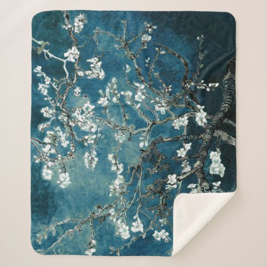 Couverture Sherpa Van Gogh Almond Blossoms : Turquoise foncé (Devant)
