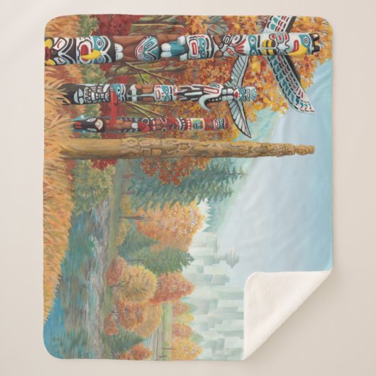 Couverture Sherpa Vancouver Sherpa Blanches Totem Art Thon Blanches (Devant)