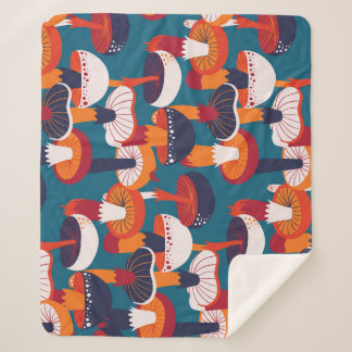 Couverture Sherpa Variété de champignons, illustration vintage sans 