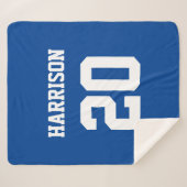 Couverture Sherpa Varsity sports bleu blanc nom personnalisé (Devant (Horizontal))