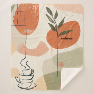 Couverture Sherpa Vase en Terracotta Illustré de Style Bohème Minima