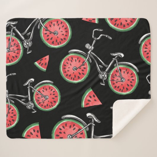 Couverture Sherpa Vélos à roue de pastèque, motif d'été. (Devant (Horizontal))