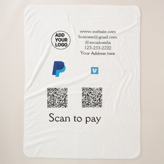 Couverture Sherpa Venmo paypal scan pour payer ajouter q r code logo (Devant)