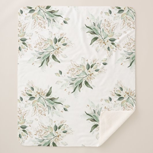Couverture Sherpa Verdure or Feuillage Élégant Blanc Romantique (Devant)