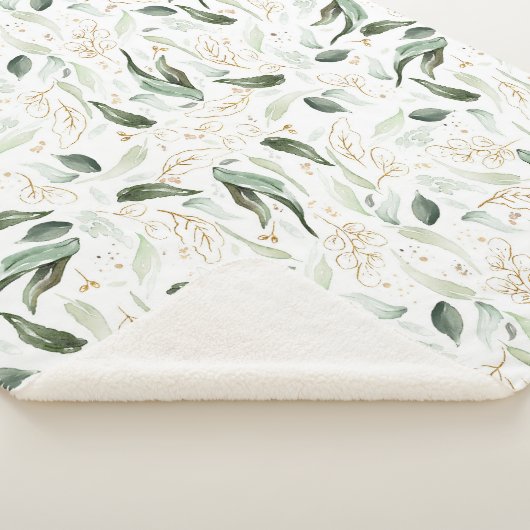 Couverture Sherpa Verdure or Feuillage Élégant Blanc Romantique (3/4)