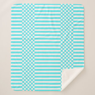 Couverture Sherpa Vérificateurs et rayures géométriques Turquoise et