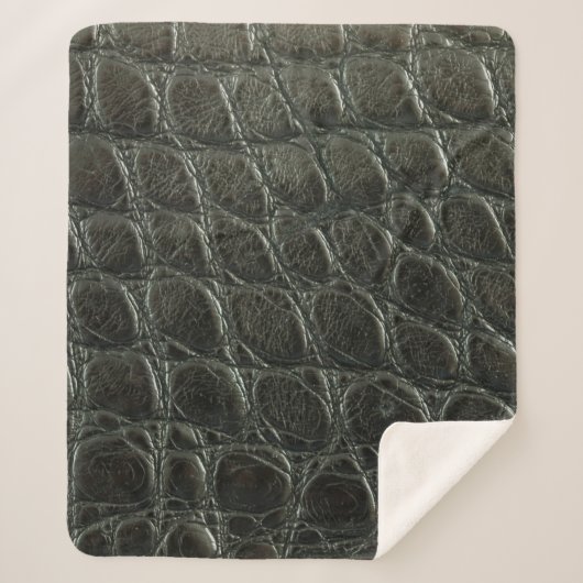 Couverture Sherpa Véritable alligator noir texture cuir, gros plan (Devant)