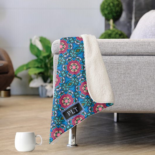 Couverture Sherpa Verre bleu rose - Art Déco - Ajouter des initiales