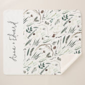 Couverture Sherpa Vert moderne élégante aquarelle botanique botaniqu (Devant (Horizontal))