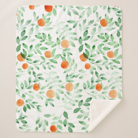 Couverture Sherpa Vert orange Tangerine Provence Aquarelle (Devant)