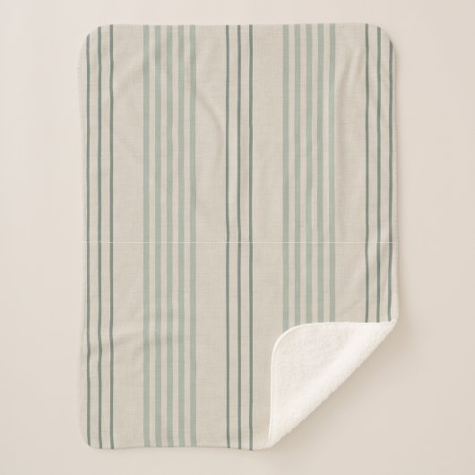 Couverture Sherpa Vert sauge classique motif rayure ticking (Devant)