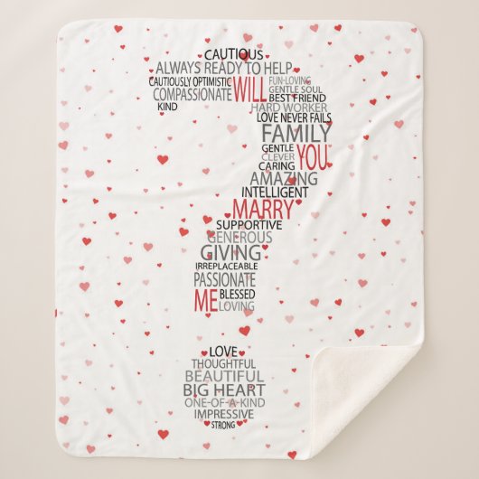 Couverture Sherpa Veux-Tu M'Épouser ? Nuage de mots aux coeurs rouge (Devant)