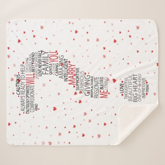 Couverture Sherpa Veux-Tu M'Épouser ? Nuage de mots aux coeurs rouge (Devant (Horizontal))