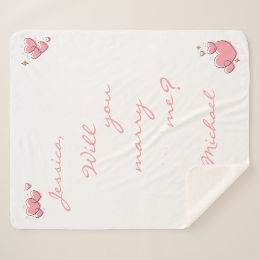 Couverture Sherpa Veux-Tu M'Épouser ? Proposition Coeurs roses (Devant (Horizontal))