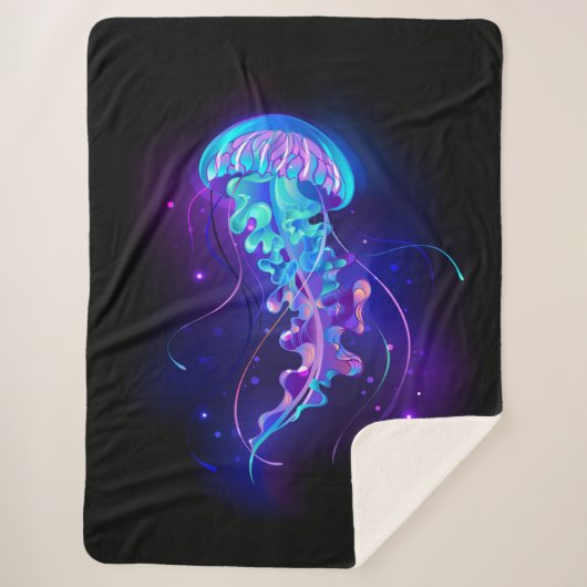 Couverture Sherpa Vibrant Color Glowing Jellyfish (Devant)