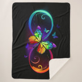 Couverture Sherpa Vibrant infinity with rainbow butterfly on black (Devant)