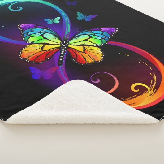 Couverture Sherpa Vibrant infinity with rainbow butterfly on black (3/4)
