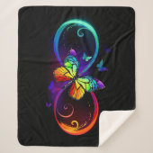 Couverture Sherpa Vibrant infinity with rainbow butterfly on black (Devant)