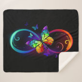 Couverture Sherpa Vibrant infinity with rainbow butterfly on black (Devant (Horizontal))